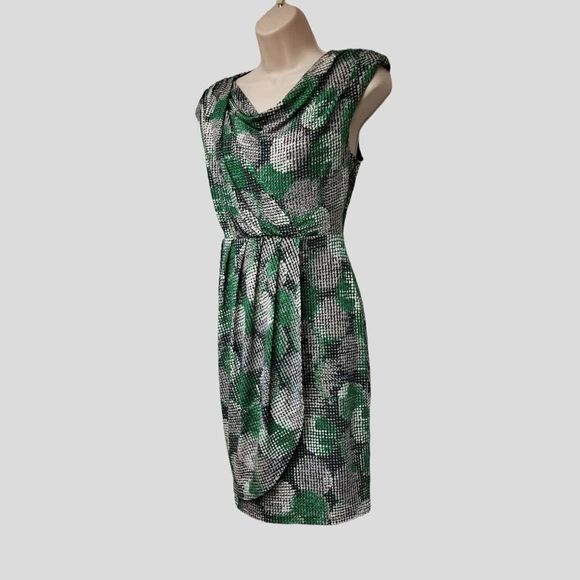 Valerie Bertinelli Cow-Neck Multicolor Black/Green Dress Size 8 - Picture 2 of 8